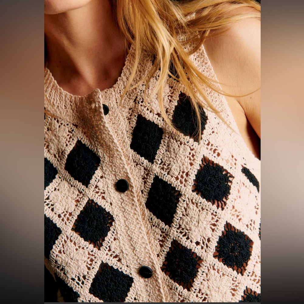 Sezane Black and Cream Crochet Blouse